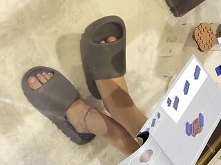 My Feet on Display While I Build Lego
