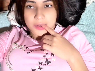 Naughty teen Latina masturbates her pussy through her panties