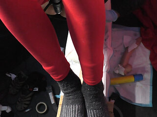 Anal destruction with the XXL Big Pop toy in the swing setup.