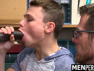 Officer Catches Dude Stealing Again And Fucks Both Him And His Stepdad In Back Room