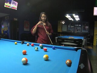 Asian babe sucks your cock in POV while wearing a sexy thong and flaunting her luscious locks