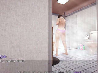 Stepson Jerking Cock While Watching Japanese Stepmom Masturbating Pussy In Bathroom