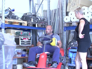 Mature Blonde Stretched Wide on Lawnmower with Dripping Cum