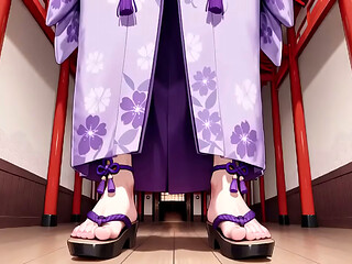 Purple Kimono Goddess! Can'_t handle the wetness under the red Torii gate.