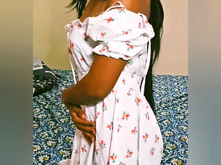 Pt 6 Izha mallu kerala wife striping dress. Hot brunette from India removing dress and showing boobs