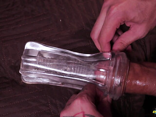 Big Hairy Cock Daddy Fucking A Transparent Fleshlight And Filling It With Cum