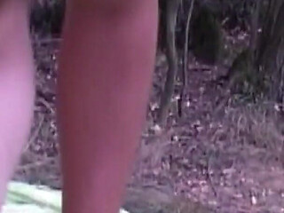 Big Slut with Hairy Pussy Gets Fucked in the Woods by 2 Cocks