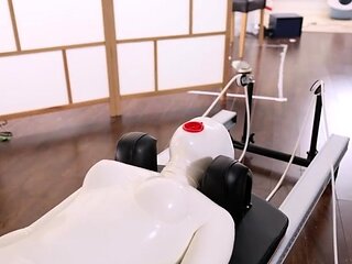 White latex doll gets her physical workout session with