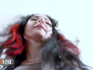 Pornostar Brunette with Big Boobs Ana Martin Dancing and Stripping with a Black Outfit