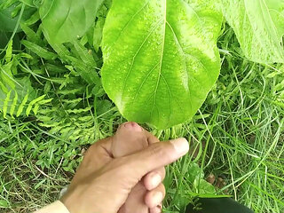 Big Cock Cumshot in Natural Garden, Outdoor Cumshot