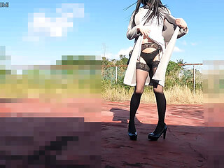 The lustful cheongsam crossdresser is fucking her anal outside and squirting like crazy!