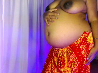 Desi Hot Pregnant Lady Playing Nude Show with Big Belly.