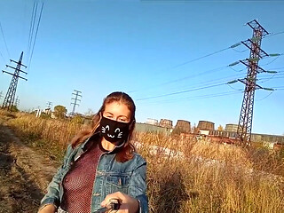 Walking in front of the factory and candle my pussy