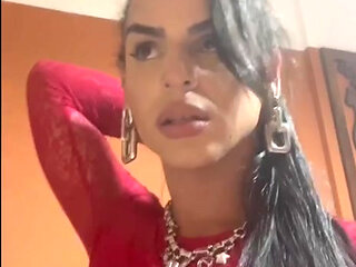 Trans girl sucks a dildo and masturbates