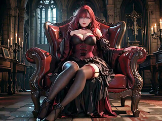 Red Goth Goddess Vs. Blonde Pure Angel! Contrast Between the Misty Church and the Stark White Bedroom.