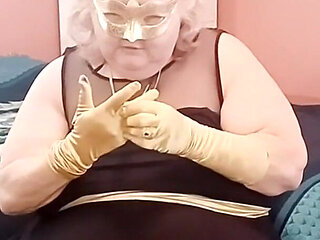 Satin Gold Gloves Fetish Play BBW Style