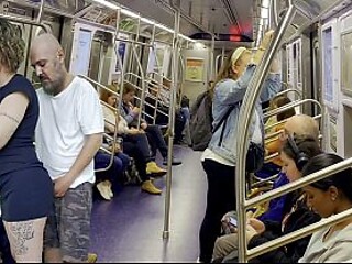 Busty passenger gets exposed and jacked off in public
