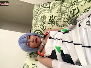 Real Cosplayer Private Shoot. Evangelion Rei Sync Leads to Doggy POV Climax