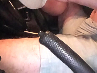 Strip and cum in car at night