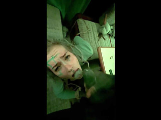 Tattooed Blindfold Slut Gets a Deep BJ in a Dim Room