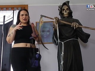 Straponed statue gets its ass fucked