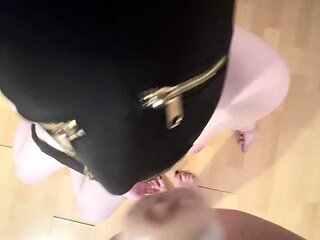 Big tit brunette sucks a big cock POV