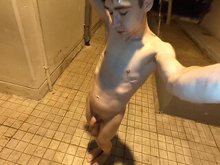 Nude piss shower in public and cum