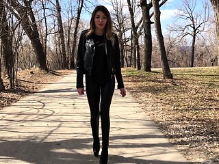 Outdoor sexy solo scene with teenie masturbating
