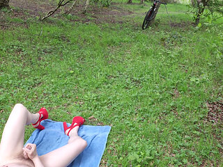 crossdresser outside enjoying her self