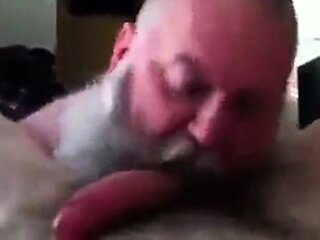 Bearded Daddy Sucks Big Cock