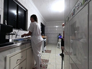 The Maid's Creampie Routine at Her New Job.