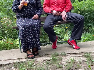 Curvy mother in law gets my cum outdoors