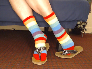 Fuzzy Rainbow Socks Guess Leather Flip Flops