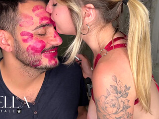 Non Stop Lipstick Kisses All Over His Face