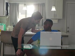 Handsome skinny lad and his black friend doing it raw