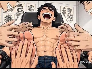 The Tattoo Chair Dare - Strapped In, A Tongue On His Ribs And Fingers On His Bare Soles (2D Anime)