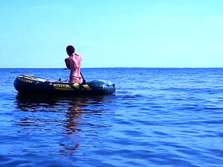 On boat in water Volga-river