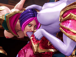 3D Futanari Lol Shyvana Fucks Fiora in Her Mouth and Pussy
