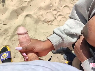 Pregnant woman is abandoned by her husband and masturbates a stranger on the beach without him knowing until she gets all the milk out like a nymphomaniac and even lets him touch her big breasts