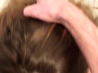Redhead BBW deep throats and swallows cum