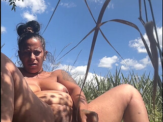 Caught Outside - Thick Girl Toys Her Dripping Pussy in the Tall Grass