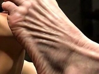 Male Slave Licking 90 Year Old Granny Wrinkled Feet - Horny Mistress