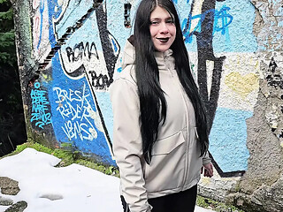 Tattooed goth beauty rides cock and takes spit roast in homemade public session