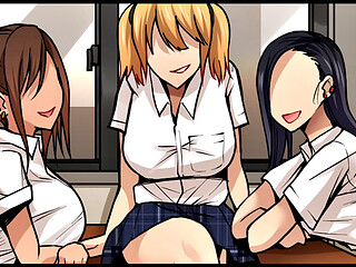 three sexy women take turns riding his big cock and get filled with cum