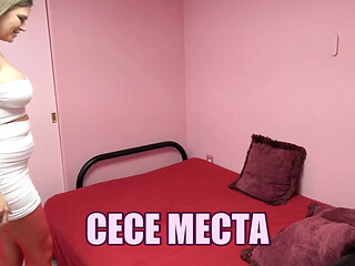 Cece Mecta's melons bounce as she plays with her stacked jugs.