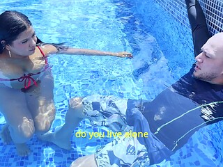 Seduced the Neighbor and Had Loud Sex After the Pool - Mouthful Cumshot