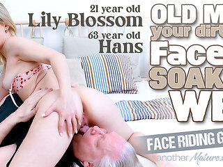 Dirty Old Grandpa Gets His Face Soaking Wet By The Hot 21 Year Old Face Sitting Babe Lily Blossom