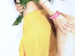 Erect Indian penis slides into the pussy of a girl standing up