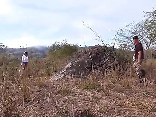 Bodo fucks Mexican MILF outdoors doggy style with saggy tits and blowjob