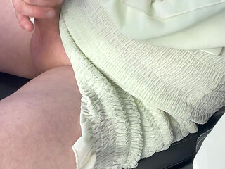 Crossdresser husband windy summers day wanking outdoor exhib in heels dress tits n ass.